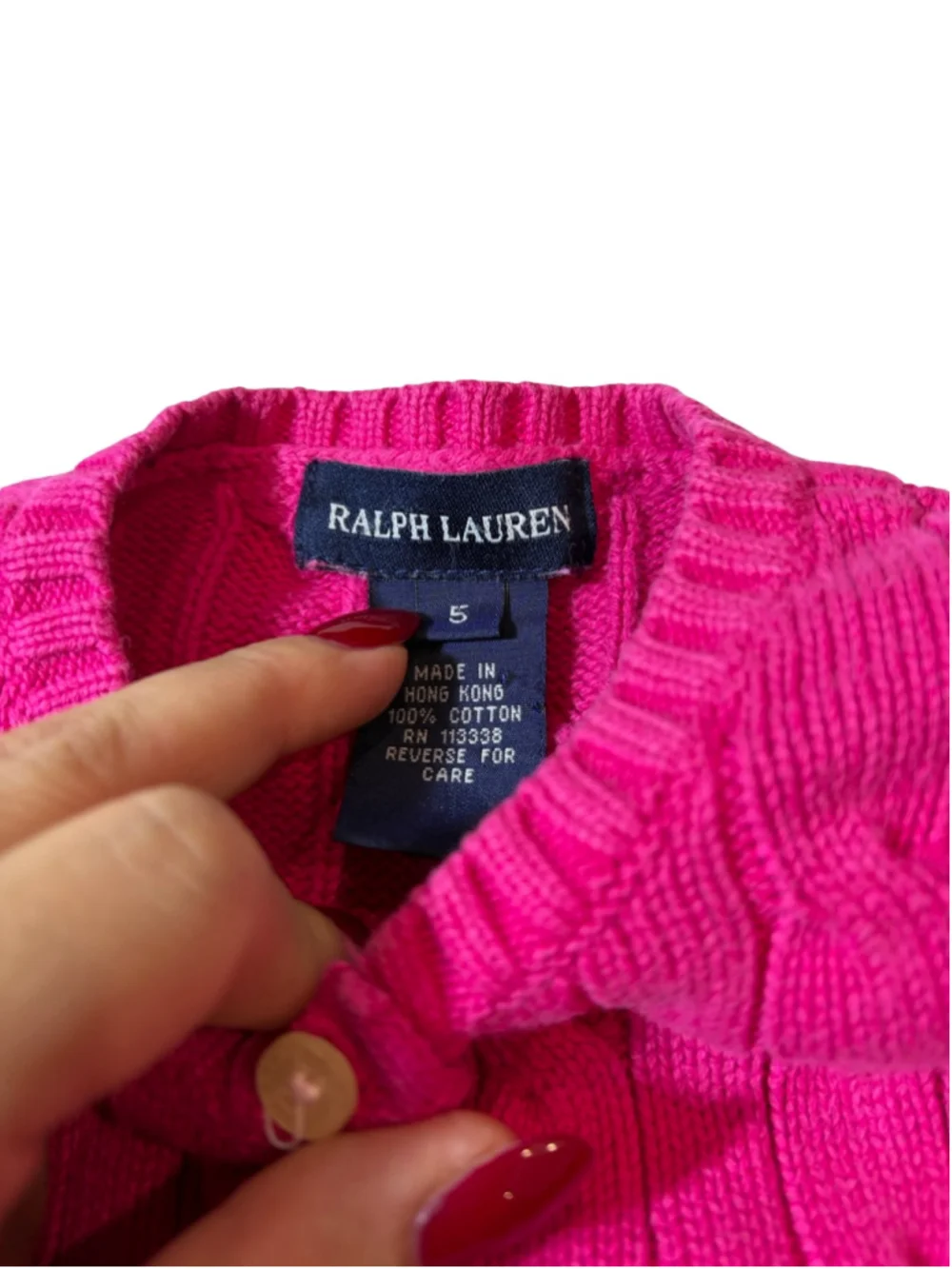 Ralph Lauren Girls 5 Pink Cable Knit Cardigan Sweater Pony Logo Cotton Preppy